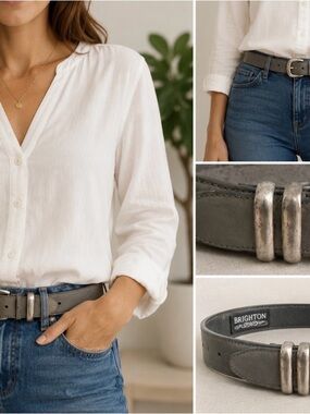 Brighton Gray Leather Belt Silver Tone Buckle Women’s Small Made in USA